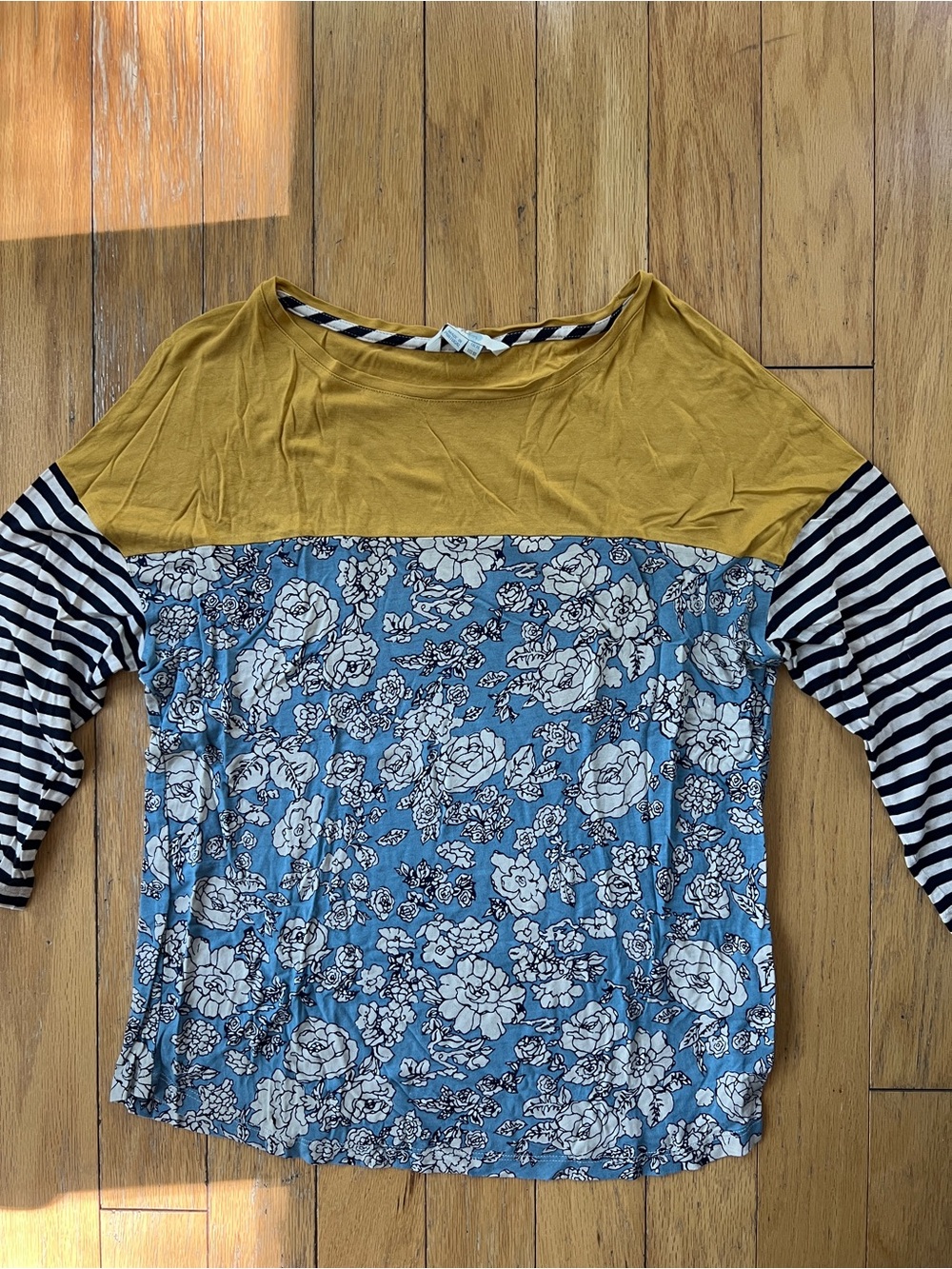 Boden hotchpotch 3/4 Long Sleeve Top in Mustard, Blue & Black-White
